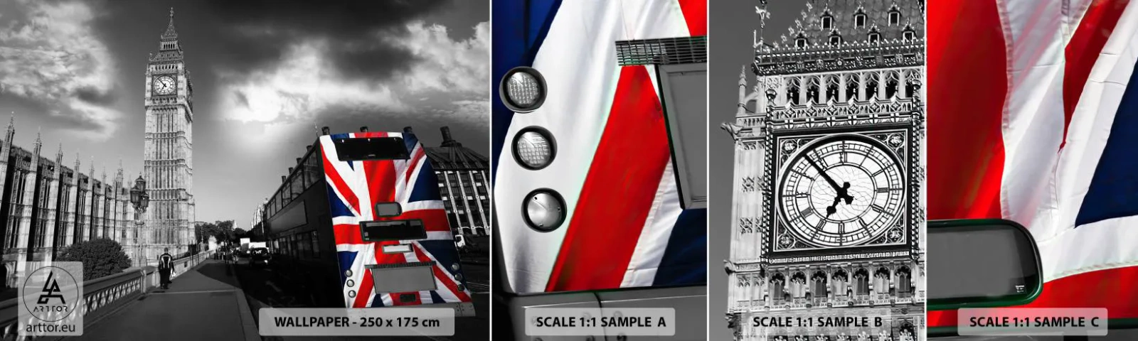 Échantillon De Papier Peint Standard Eco - Fière et grande - Ville, Londres, Autobus de Londres - 100x30 cm