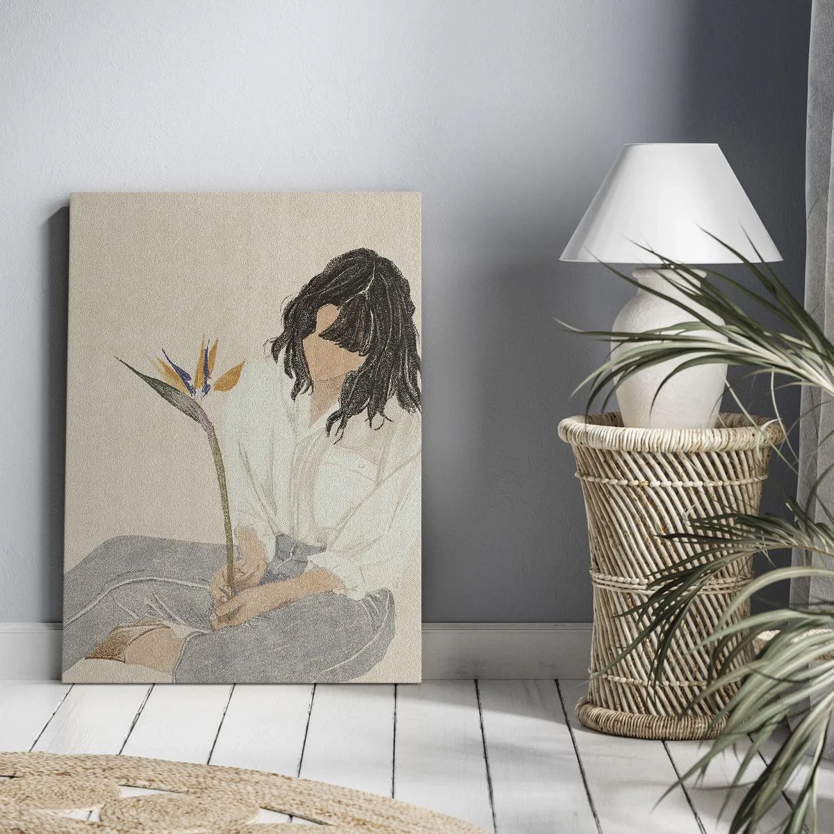 Impression sur toile - Image sur toile - Portrait avec une fleur exotique - 70x100 cm