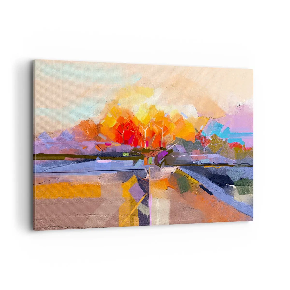 Impression sur toile - Image sur toile - Un paysage abstrait aux couleurs d'automne intenses. - 100x70cm - L'automne est arrivé - Décoration murale moderne pour le salon et la chambre ARTTOR