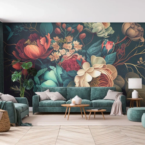 Papier Peint Photo Premium Sand - le charme du 19ème siècle - Fleurs, Shabby-chic, Classique - 200x140 cm