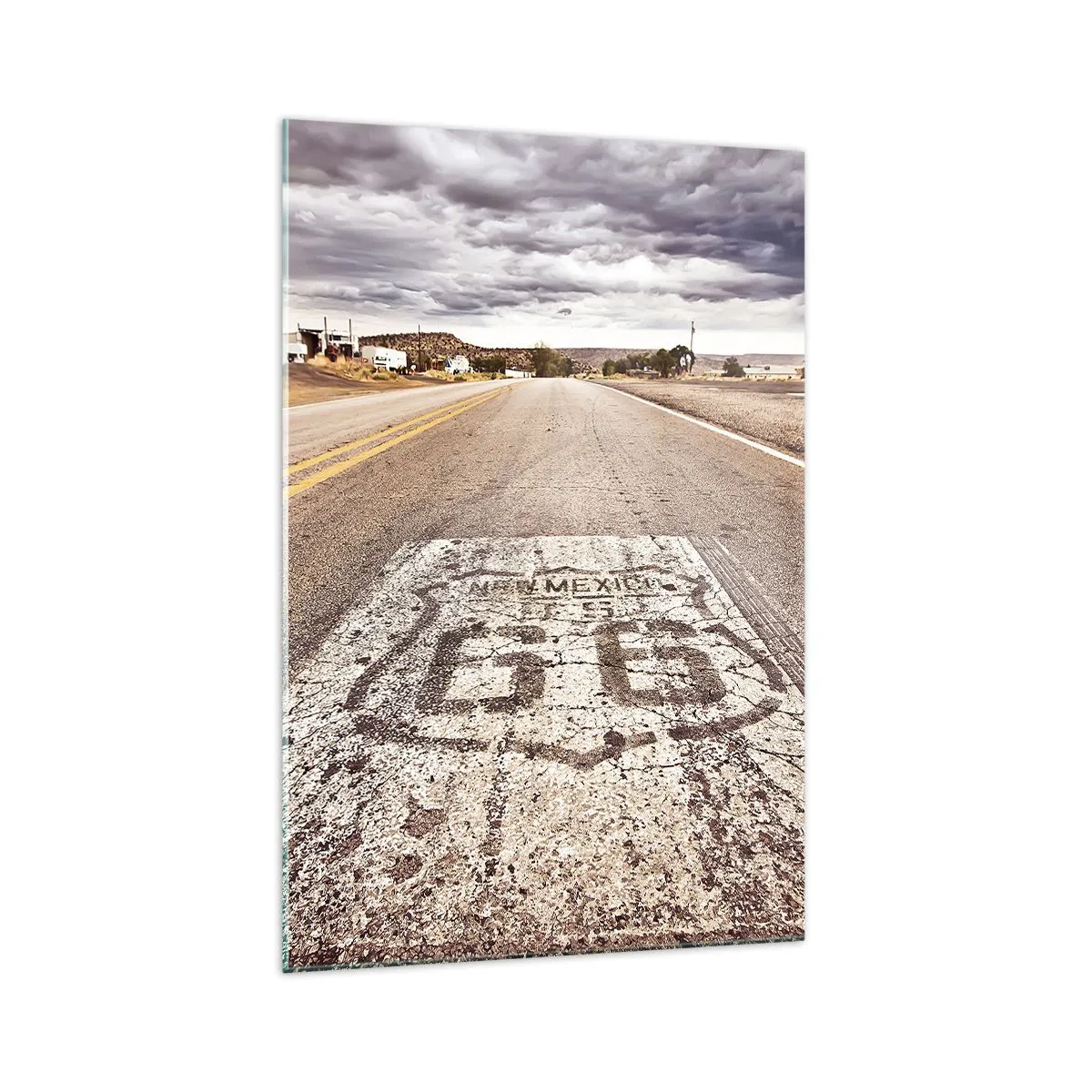 Impression sur verre - Image sur verre - Route 66 dans un climat désertique avec un ciel pittoresque - 70x100cm - Mother Road - une légende américaine - Décoration murale moderne pour le salon et la chambre ARTTOR
