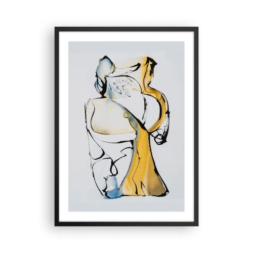 Affiche dans un cadre noir - Poster - Une figure abstraite en noir, jaune et bleu, exprimant le mouvement et l'émotion. - 50x70cm - Abstraction du verre - Décoration murale moderne pour le salon et la chambre ARTTOR