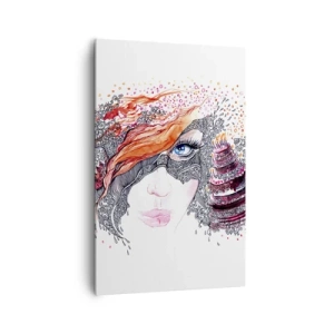 Impression sur toile - Image sur toile - Portrait artistique d'une femme avec des détails et un accent rouge - 80x120cm - Avec elle, c'est tous les jours la fête - Décoration murale moderne pour le salon et la chambre ARTTOR