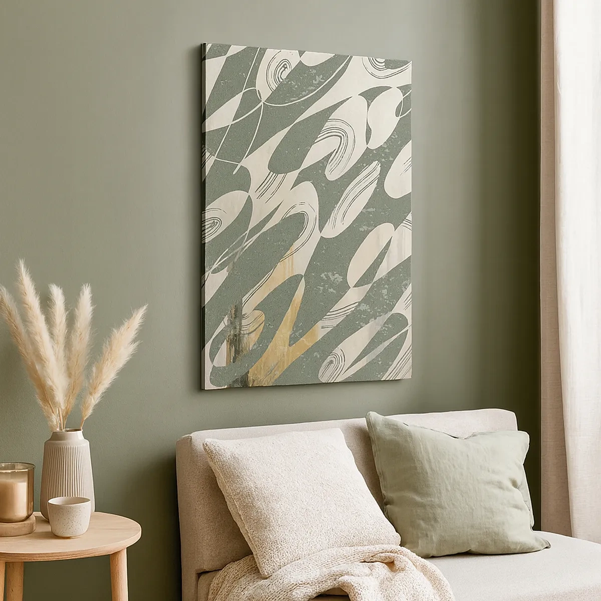 Impression sur toile - Image sur toile - Formes dynamiques dans des tons de vert et d'or - 50x70cm - Abstraction rythmique - Décoration murale moderne pour le salon et la chambre ARTTOR