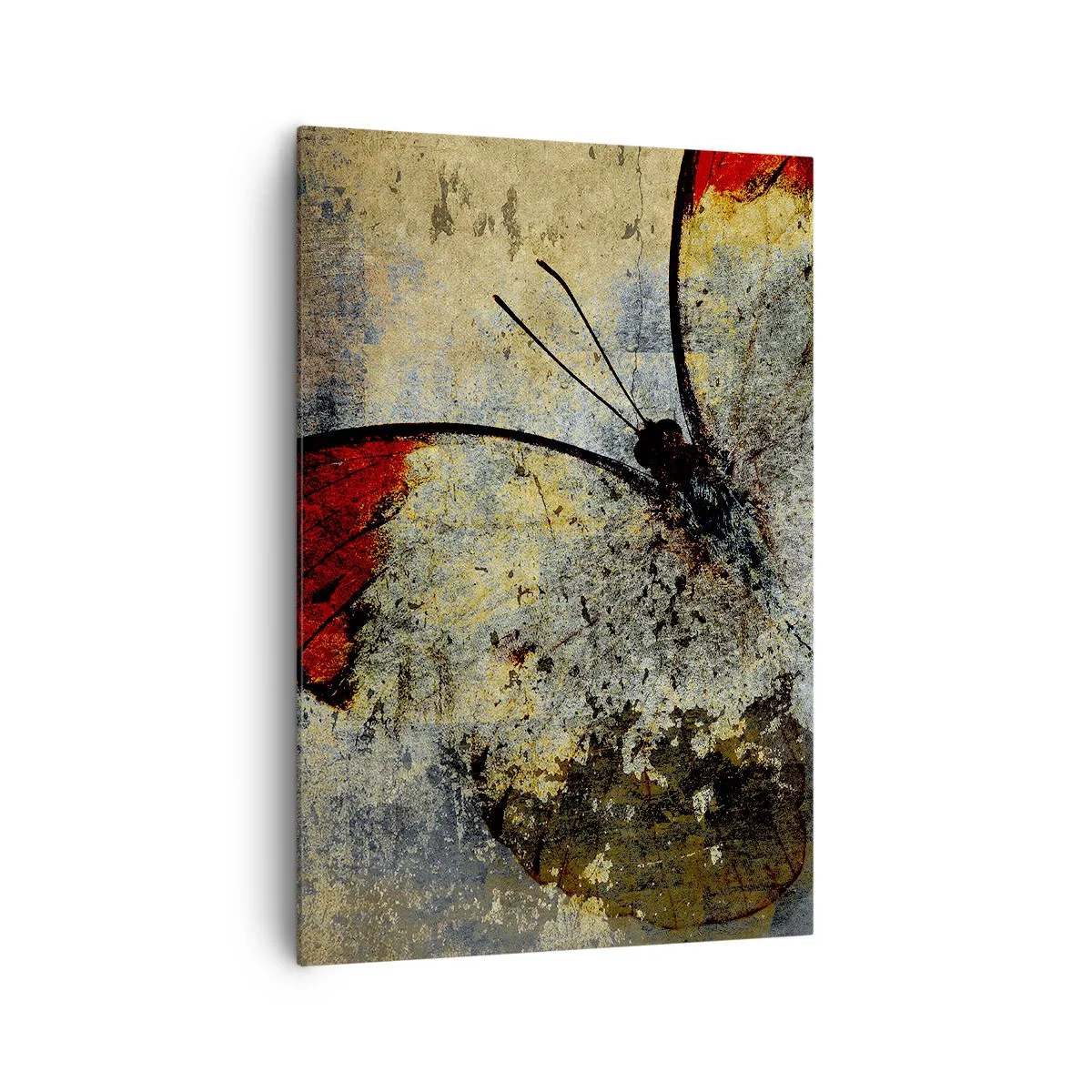 Impression sur toile - Image sur toile - Un papillon dans les tons de rouge et de gris sur un fond texturé - 70x100cm - Regarde avant que je disparaisse - Décoration murale moderne pour le salon et la chambre ARTTOR