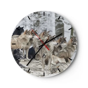 Horloge murale - Pendule murale - Une meute de loups dans une forêt hivernale en milieu naturel - 30x30cm - Famille et amis - Décoration murale moderne pour le salon, la cuisine et la chambre ARTTOR
