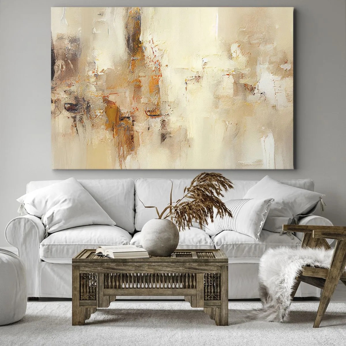 Impression sur toile - Image sur toile - Une composition abstraite dans des tons chauds de jaune et de marron. - 100x70cm - Âme de l'ambre - Décoration murale moderne pour le salon et la chambre ARTTOR