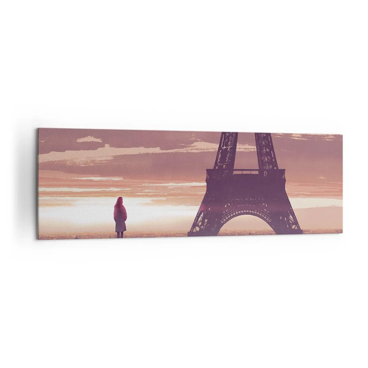Impression sur toile - Image sur toile - Une silhouette regardant la Tour Eiffel à la lumière du soleil couchant - 160x50cm - Seulement deux d'entre eux - Décoration murale moderne pour le salon et la chambre ARTTOR