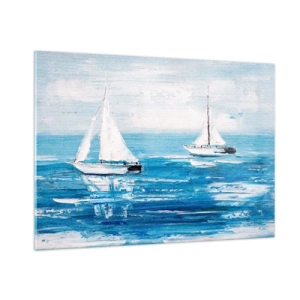 Impression sur verre - Image sur verre - Deux voiliers blancs sur une mer bleue calme - 100x70cm - Avec un ami à mes côtés - Décoration murale moderne pour le salon et la chambre ARTTOR