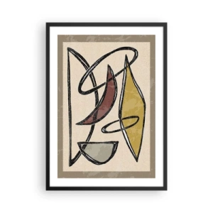 Affiche dans un cadre noir - Poster - Abstraction géométrique dans les tons beige et marron - 50x70cm - Verticales et horizontales - Décoration murale moderne pour le salon et la chambre ARTTOR