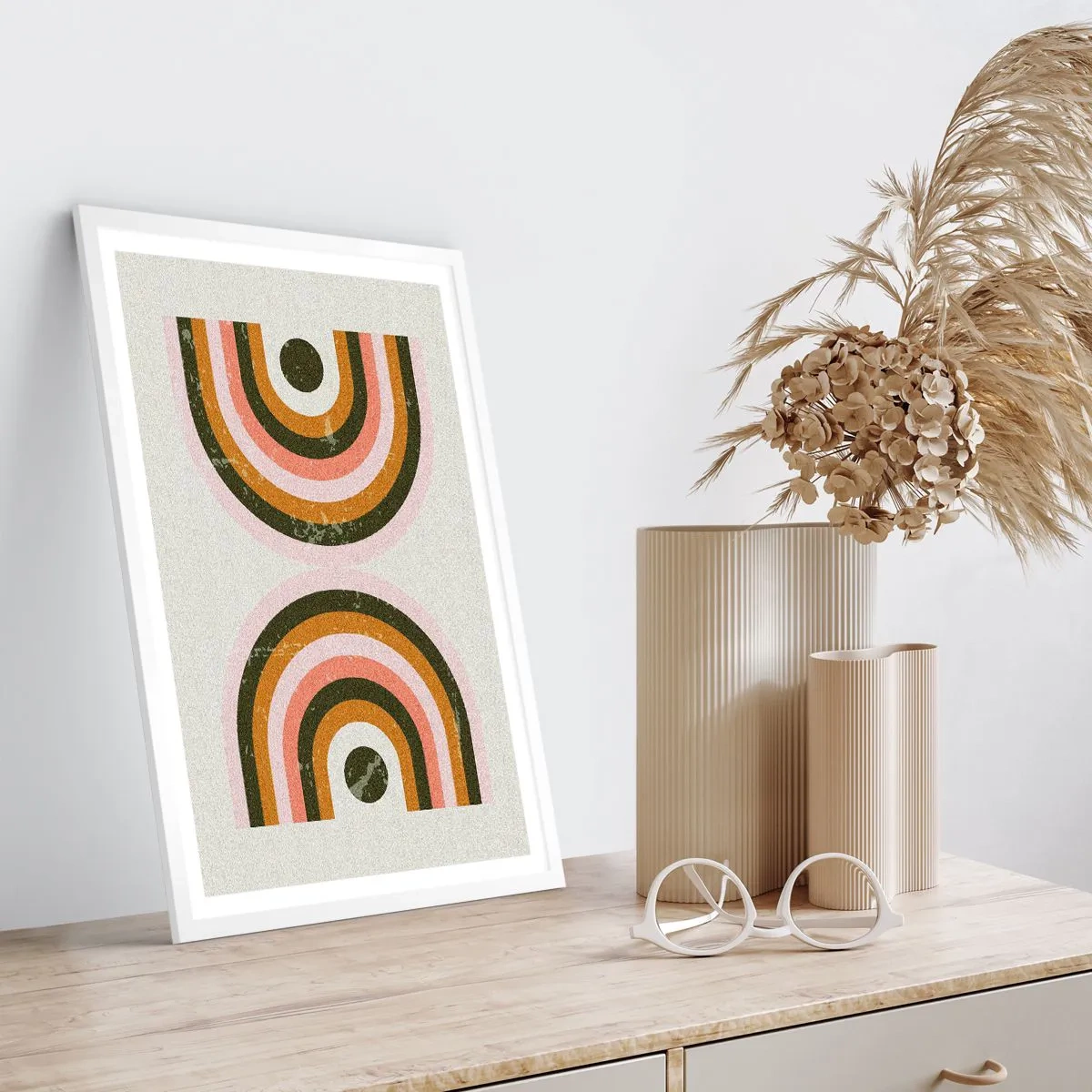 Affiche dans un cadre blanc - Poster - Abstraction jumelle - 70x100 cm