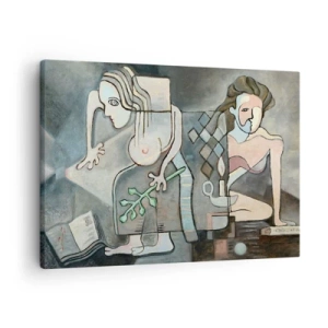 Impression sur toile - Image sur toile - Figures abstraites dans une composition symbolique avec une signification profonde - 70x50cm - Mosaïque d'esprit et de matière - Décoration murale moderne pour le salon et la chambre ARTTOR