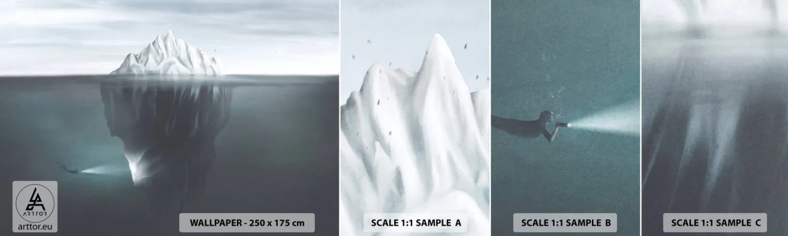 Échantillon de Papier Peint Autocollant Deluxe Sticker - Mystère sous-marin - Iceberg, Glacier, Plongeur - 100x30 cm