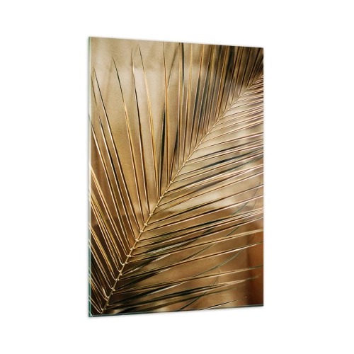 Impression sur verre - Image sur verre - Gros plan d'une feuille de palmier aux tons brun doré - 50x70cm - Colonnade naturelle - Décoration murale moderne pour le salon et la chambre ARTTOR