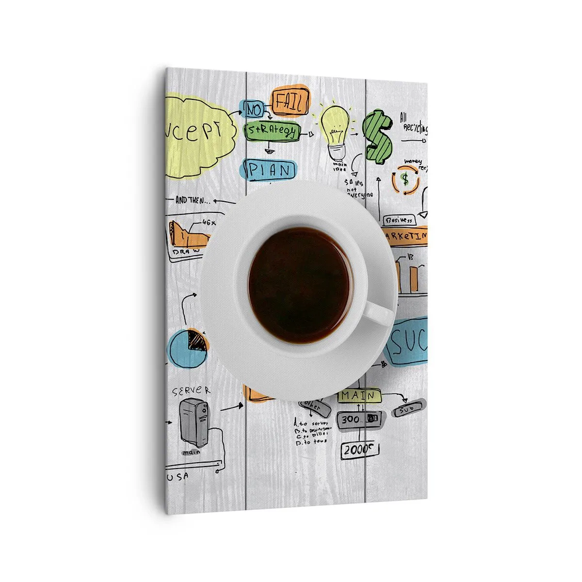 Impression sur toile - Image sur toile - Une tasse de café sur fond de dessin conceptuel - 80x120cm - Il est temps de faire une pause - Décoration murale moderne pour le salon et la chambre ARTTOR