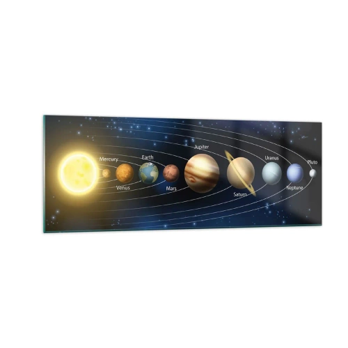 Impression sur verre - Image sur verre - Schéma du système solaire avec les planètes et le soleil - 140x50cm - L'une des dix - Décoration murale moderne pour le salon et la chambre ARTTOR