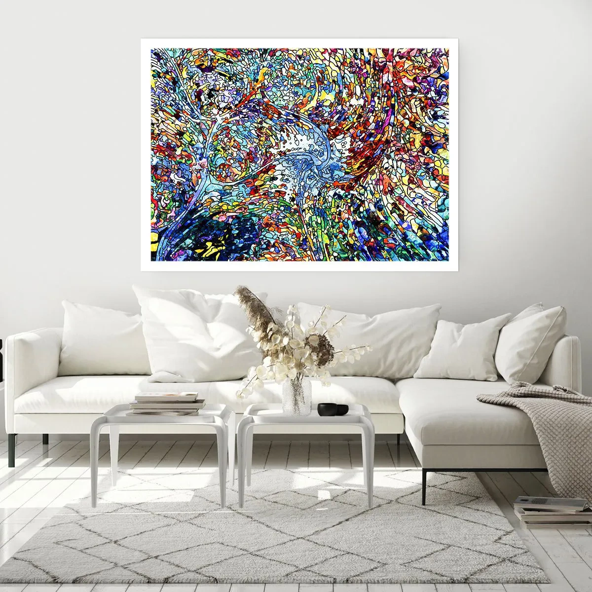 Affiche - Poster - Un motif abstrait coloré inspiré de la nature - 100x70cm - Goutte de vitrail - Décoration murale moderne pour le salon et la chambre ARTTOR