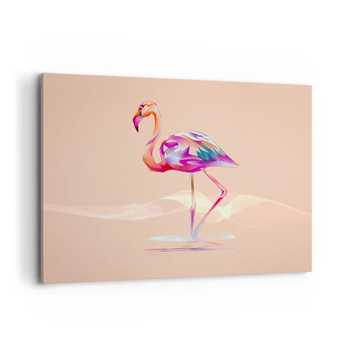 Impression sur toile - Image sur toile - Un flamant rose abstrait aux couleurs claires et pastel. - 100x70cm - L'oiseau des bonnes émotions - Décoration murale moderne pour le salon et la chambre ARTTOR