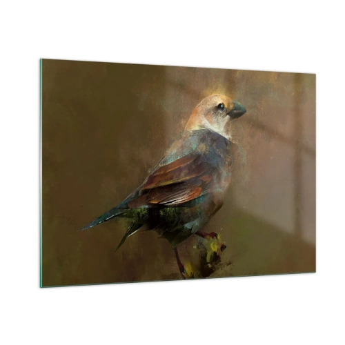 Impression sur verre - Image sur verre - Un moineau dans un style artistique et pictural sur un fond neutre - 100x70cm - Un moineau, un petit oiseau - Décoration murale moderne pour le salon et la chambre ARTTOR