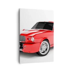 Impression sur toile - Image sur toile - Voiture de sport rouge à rayures blanches - 70x100cm - Une Mustang aussi rapide que le vent - Décoration murale moderne pour le salon et la chambre ARTTOR