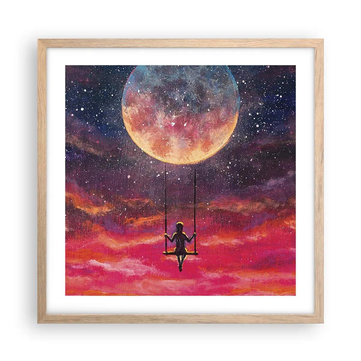 Affiche dans un chêne clair - Poster - Se balancer dans les nuages - 50x50 cm
