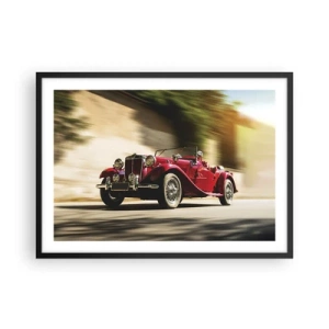 Affiche dans un cadre noir - Poster - Voiture classique rouge en mouvement dans une rue ensoleillée - 70x50cm - Plus belle que Nike de Samothrace - Décoration murale moderne pour le salon et la chambre ARTTOR