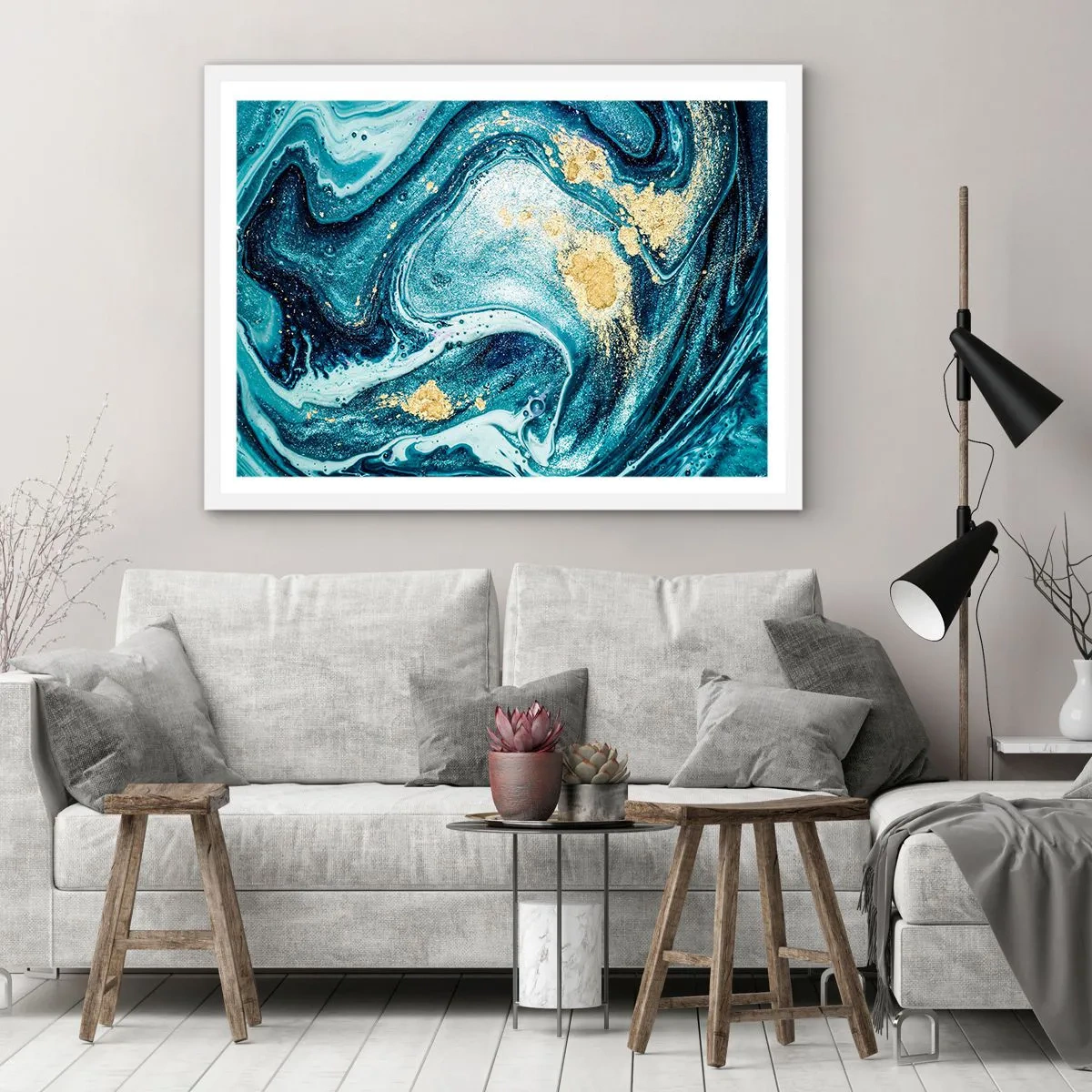 Affiche dans un cadre blanc - Poster - Vortex bleu - 40x30 cm
