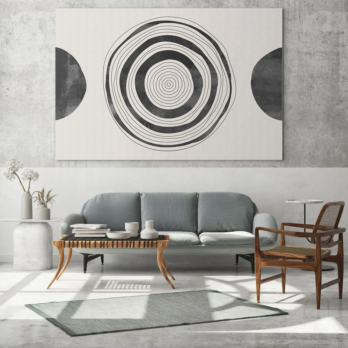 Impression sur verre - Image sur verre - Motif abstrait noir et blanc avec des cercles concentriques - 120x80cm - Ce qui est important c'est ce qu'il y a entre les deux - Décoration murale moderne pour le salon et la chambre ARTTOR