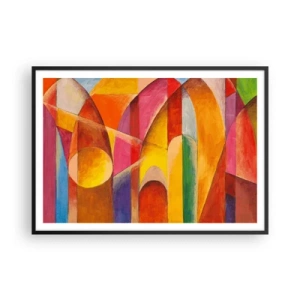 Affiche dans un cadre noir - Poster - Une composition abstraite pleine de formes géométriques colorées. - 100x70cm - Cathédrale du soleil - Décoration murale moderne pour le salon et la chambre ARTTOR