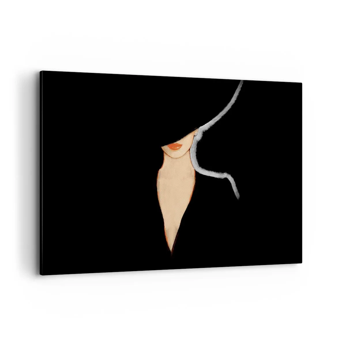 Impression sur toile - Image sur toile - Silhouette d'une femme au chapeau sur fond noir - 100x70cm - Élégance et style - Décoration murale moderne pour le salon et la chambre ARTTOR