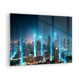 Impression sur verre - Image sur verre - Une ville nocturne avec de grands immeubles et des traînées lumineuses - 70x50cm - À Berlin au paradis - Décoration murale moderne pour le salon et la chambre ARTTOR