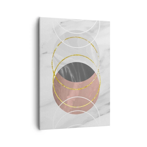 Impression sur toile - Image sur toile - Composition géométrique abstraite avec des cercles et des détails métalliques - 50x70cm - Musique des sphères - Décoration murale moderne pour le salon et la chambre ARTTOR