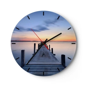 Horloge murale - Pendule murale - Une jetée en bois au coucher du soleil sur un lac calme - 30x30cm - Le calme d'un crépuscule serein - Décoration murale moderne pour le salon, la cuisine et la chambre ARTTOR