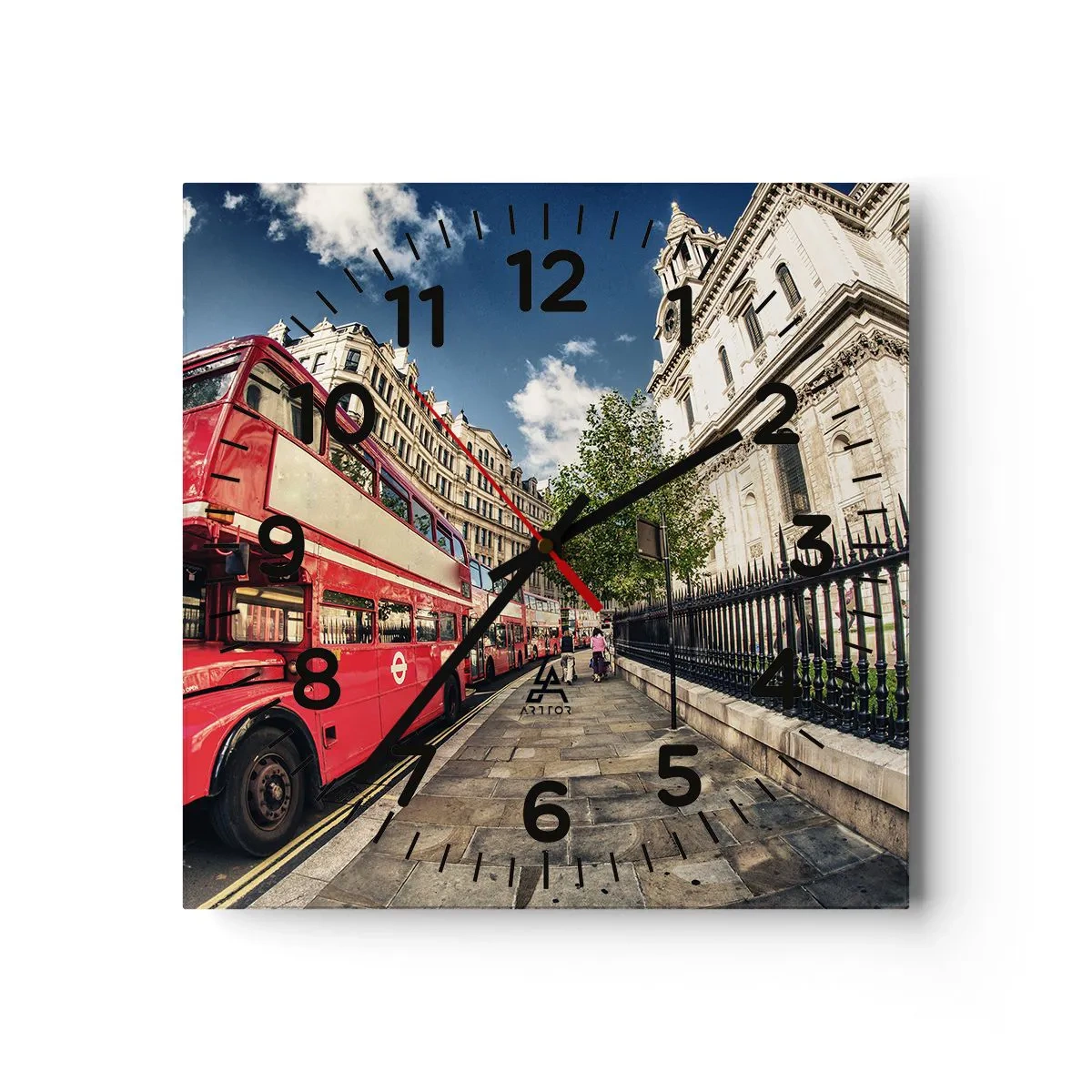 Horloge murale - Pendule murale - Rue de Londres en gris et rouge - 40x40 cm