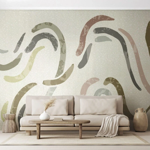 Papier Peint Photo Premium Canvas - Une joyeuse danse de l'abstraction - Pastel, Minimaliste, Brillant - 300x210 cm