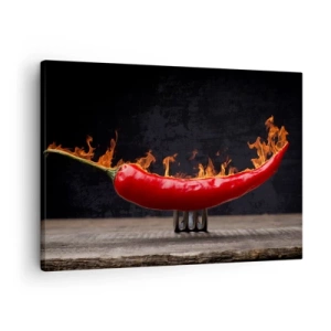 Impression sur toile - Image sur toile - Poivron rouge flamboyant sur une fourchette - 70x50cm - Un apéritif enflammé - Décoration murale moderne pour le salon et la chambre ARTTOR