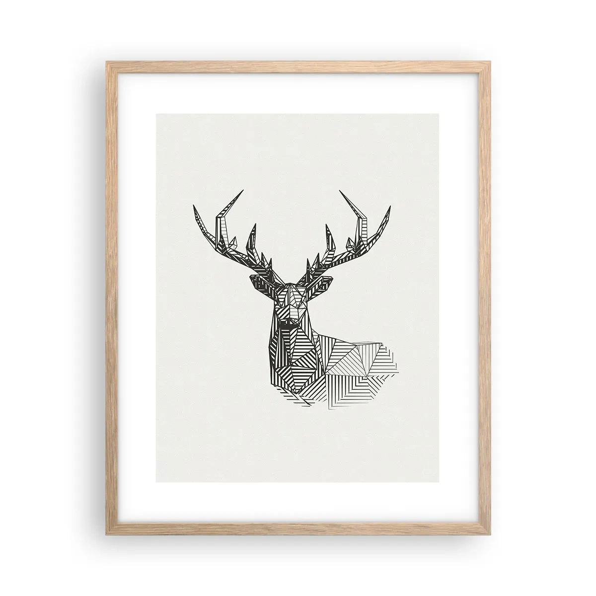 Affiche dans un chêne clair - Poster - Cerf dans un style cubique - 40x50 cm