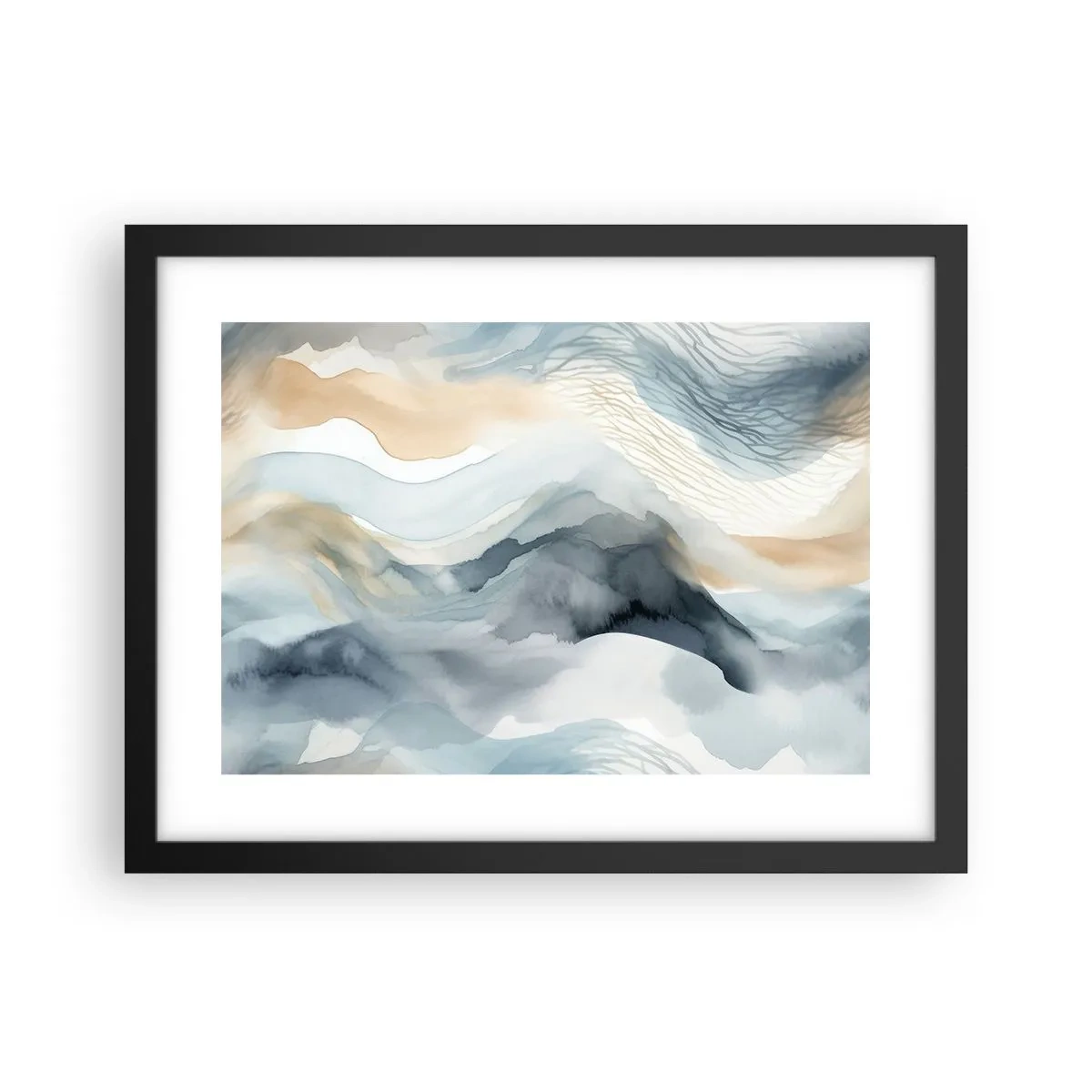 Affiche dans un cadre noir - Poster - Abstraction enneigée et brumeuse - 40x30 cm
