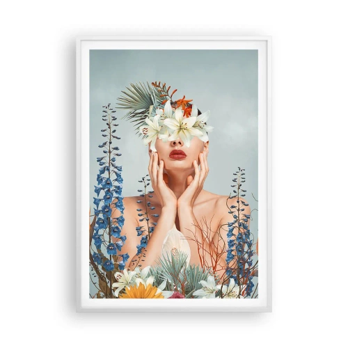Affiche dans un cadre blanc - Poster - Femme - fleur - 70x100 cm