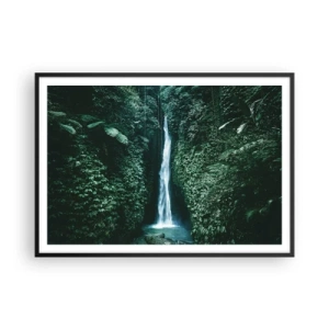 Affiche dans un cadre noir - Poster - Une cascade entourée d'une végétation tropicale dense - 100x70cm - Fontaine tropicale - Décoration murale moderne pour le salon et la chambre ARTTOR