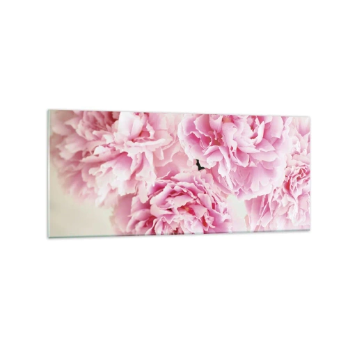 Impression sur verre - Image sur verre - Un bouquet de pivoines roses sur fond clair - 120x50cm - En glamour rose - Décoration murale moderne pour le salon et la chambre ARTTOR