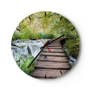 Horloge murale - Pendule murale - Un pont en bois sur une cascade entourée de verdure - 30x30cm - L'eau n'est pas si calme - Décoration murale moderne pour le salon, la cuisine et la chambre ARTTOR