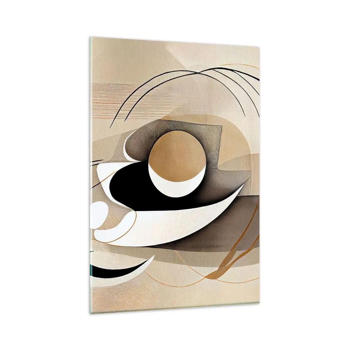 Impression sur verre - Image sur verre - Composition abstraite dans les tons beige et noir - 80x120cm - Composition : l'essence des choses - Décoration murale moderne pour le salon et la chambre ARTTOR