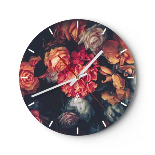 Horloge murale - Pendule murale - Composition florale de style baroque sur fond sombre - 30x30cm - Comme chez les maîtres hollandais - Décoration murale moderne pour le salon, la cuisine et la chambre ARTTOR