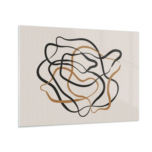 Impression sur verre - Image sur verre - Un enchevêtrement abstrait de lignes noires et brunes. - 70x50cm - Tout s'est mal déroulé - Décoration murale moderne pour le salon et la chambre ARTTOR