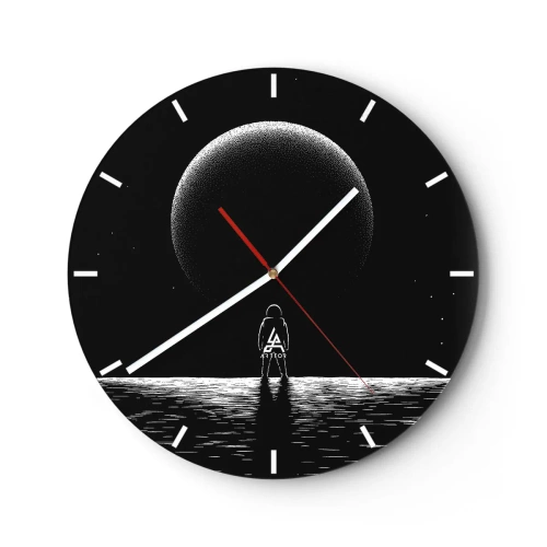 Horloge murale - Pendule murale - Silhouette d'un astronaute devant une grande planète dans l'espace - 30x30cm - Face à face - Décoration murale moderne pour le salon, la cuisine et la chambre ARTTOR
