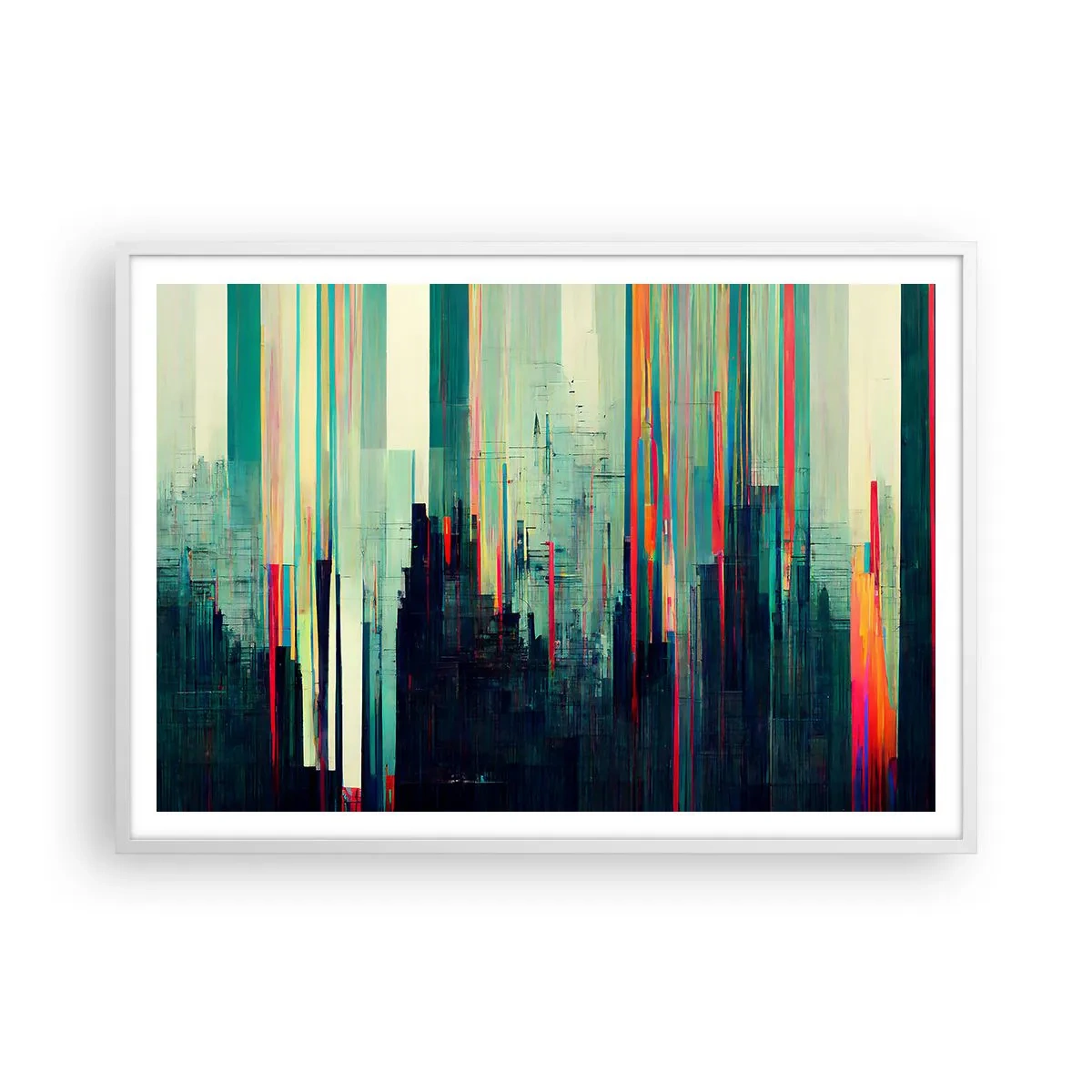 Affiche dans un cadre blanc - Poster - Ville futuriste - 100x70 cm