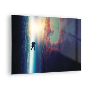 Impression sur verre - Image sur verre - Un astronaute dérivant dans l'espace vers la lumière - 70x50cm - Affronter l'univers - Décoration murale moderne pour le salon et la chambre ARTTOR
