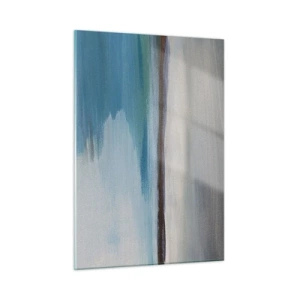 Impression sur verre - Image sur verre - Un paysage tranquille avec de l'eau et des collines lointaines aux tons pastel. - 50x70cm - Paysage horizontal - Décoration murale moderne pour le salon et la chambre ARTTOR