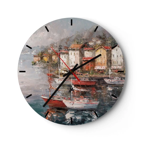 Horloge murale - Pendule murale - Un port pittoresque avec des voiliers et des bâtiments côtiers - 30x30cm - Havre romantique - Décoration murale moderne pour le salon, la cuisine et la chambre ARTTOR